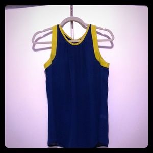 Silk tank in royal blue with neon yellow detail
